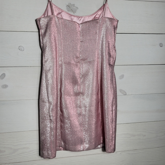 White Fox Dress Pink Metallic Shimmer Fairycore Coquette Barbiecore Spring - Picture 6 of 10